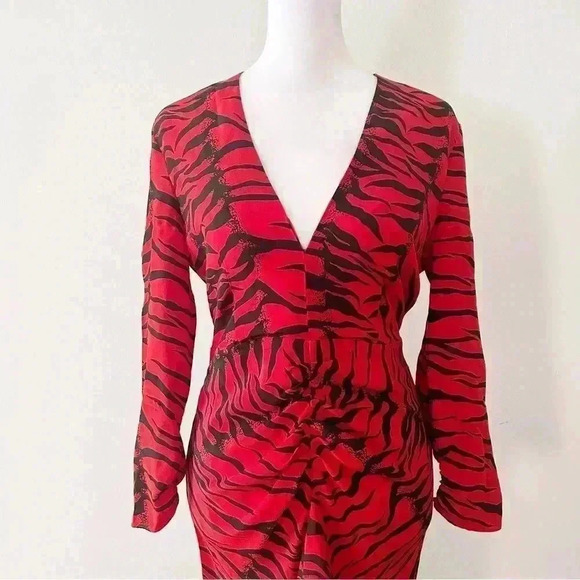 Rixo Adriana Zebra Striped Animal Print Red Black Silk Maxi Dress Size Small - Picture 7 of 16